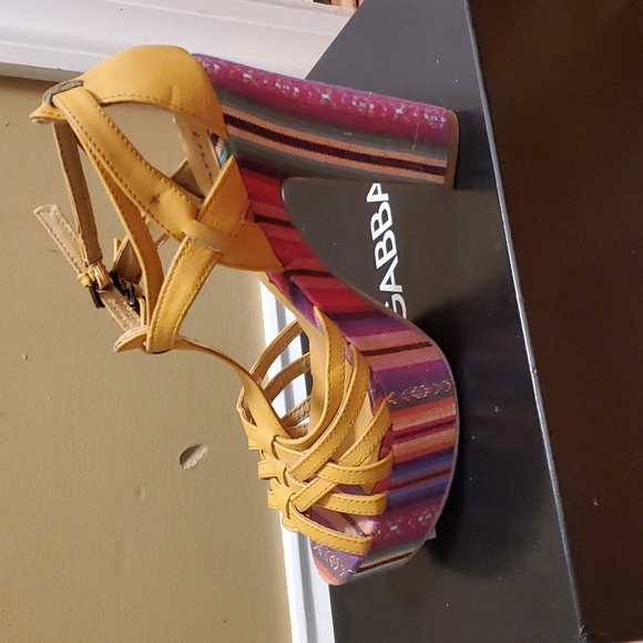 Yellow boho platform sandals wooden platform - Picture 5 of 8